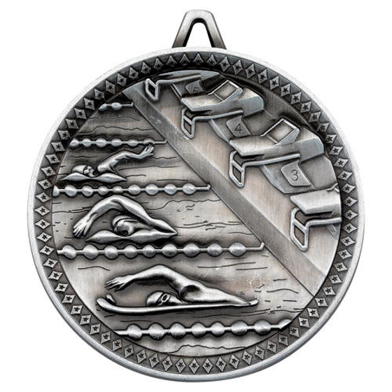 Picture of Swimming Deluxe Medal - Antique Silver 2.35in (60mm)