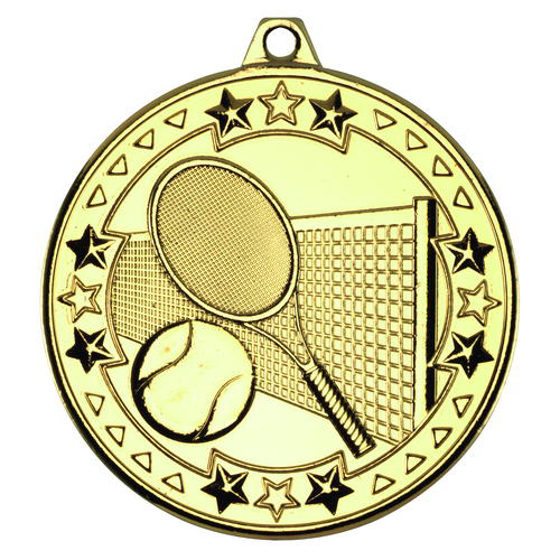 Tennis 'tri Star' Medal - Gold 2in (50mm)