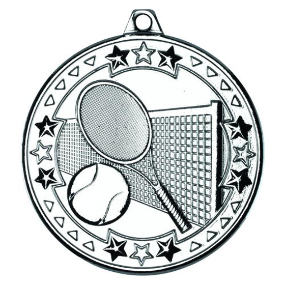 Tennis 'tri Star' Medal - Silver 2in (50mm)
