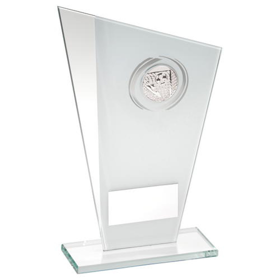 White/silver Printed Glass Plaque With Football Insert Trophy - 6.5in (165mm)