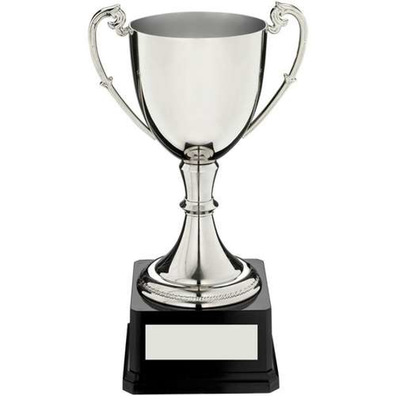 Nickel Plated Cup On Heavyweight Base Trophy - 9.75in (248mm)