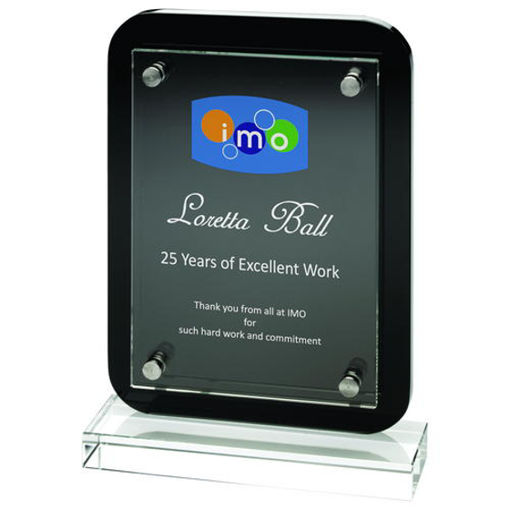 Picture of Black Plaque With Clear Base And Removable Front - (glass 5 x 7in) 9in (229mm)