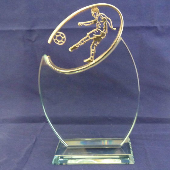Glass Silver Topped Football Award. 235mm