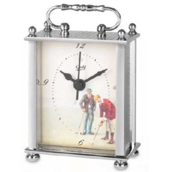 Golfers carriage clock silver toned 90mm