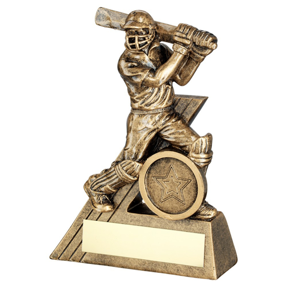 BRZ/GOLD MINI MALE CRICKET BATSMAN FIGURE WITH PLATE (1in CENTRE) - 4in 102MM