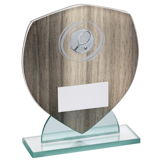 WOOD EFFECT GLASS SHIELD WITH TENNIS INSERT AND PLATE - 5.25in 133MM