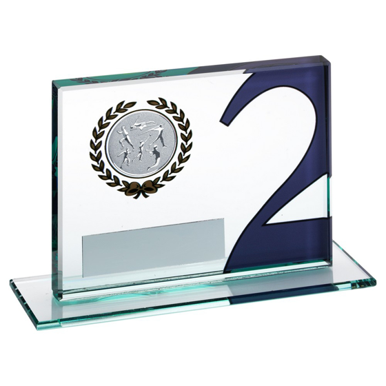JADE GLASS PLAQUE WITH MULTI ATHLETICS INSERT AND PLATE SILVER 2ND - 3.25 x 4in 83 X 102MM