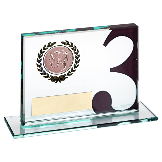 JADE GLASS PLAQUE WITH MULTI ATHLETICS INSERT AND PLATE BRONZE 3RD - 3.25 x 4in 83 X 102MM