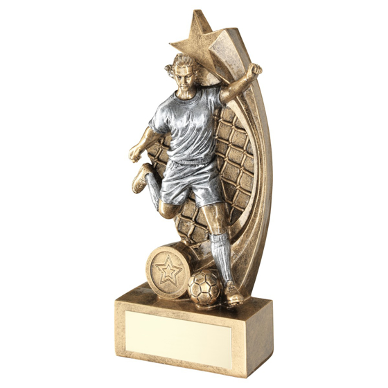 Picture of BRZ/PEW FEMALE FOOTBALL FIGURE ON STAR NET BACKING WITH PLATE (1in CEN) - 6in 152MM