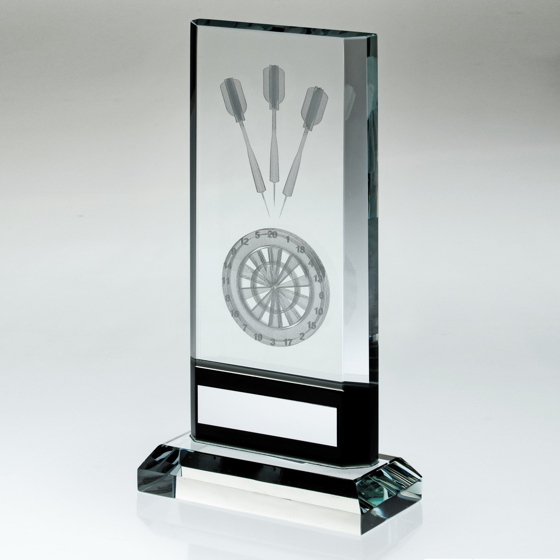 Picture of Clear/black Glass With Lasered Darts Image And Plate (15mm Thick) - 7.5in