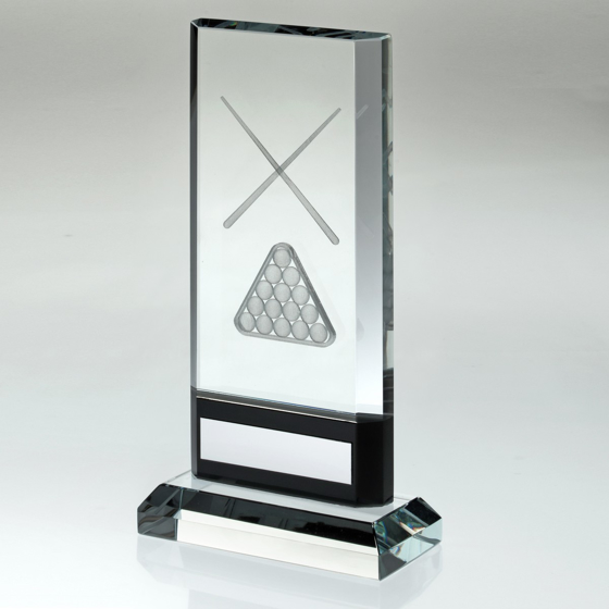 Picture of Clear/black Glass With Lasered Pool/snooker Image And Plate (15mm Thick) - 6.75"