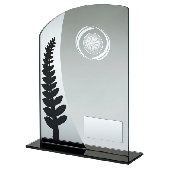 Picture of JADE GLASS PLAQUE WITH BLACK/SILVER DETAIL WITH DARTS INSERT AND PLATE - 7.25in