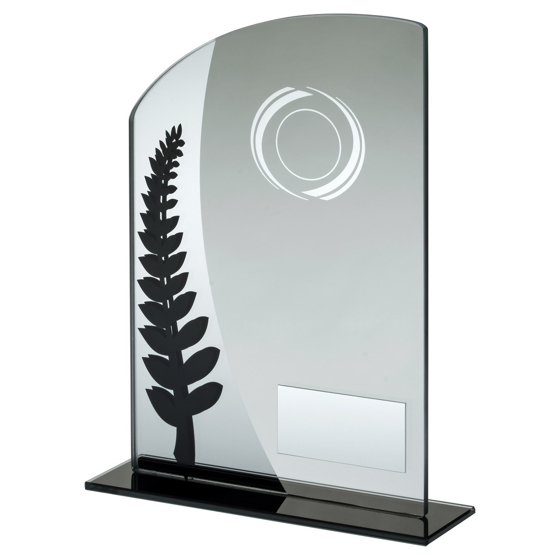 Picture of Jade Glass Plaque With Black/silver Detail With Plate (1in Centre) - 8in