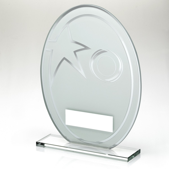 Picture of White/silver Printed Glass Oval And Wreath Design With Plate (1in Cen) - 8in