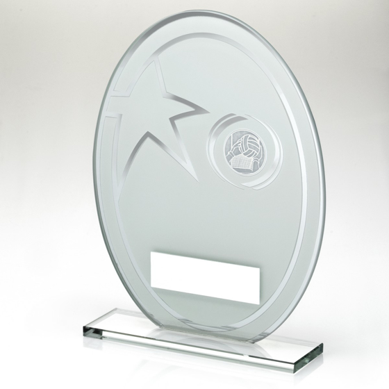 Picture of White/silver Printed Glass Oval With Gaelic Football Insert And Plate - 8in