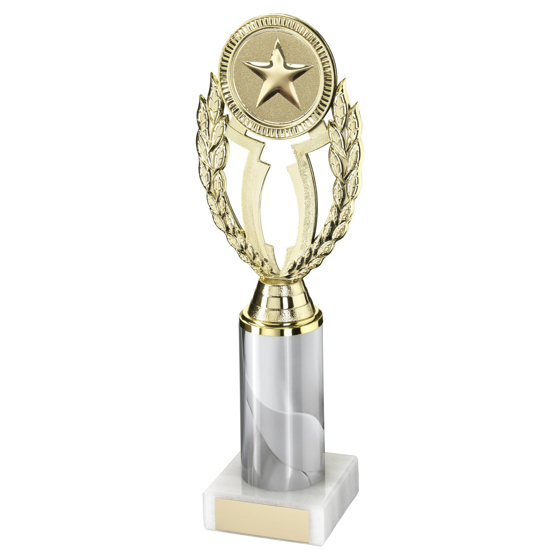 Picture of Gold/white Plastic 'wreath' Holder On Marble Trophy - (2in Centre) - 9.75in