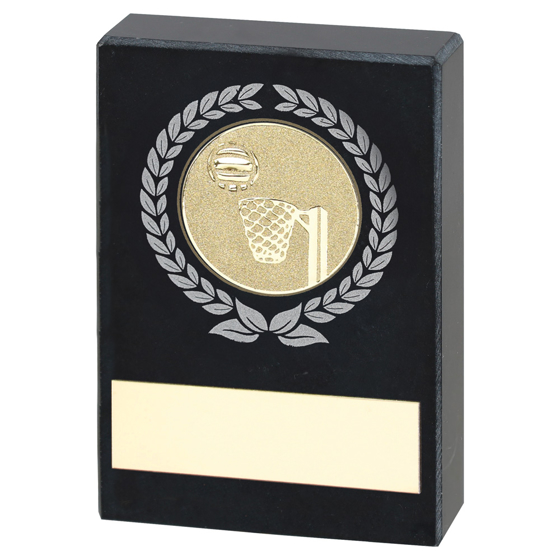 Picture of Black Marble With Silver/gold Wreath, Netball Insert And Plate - 2.5x1.75in