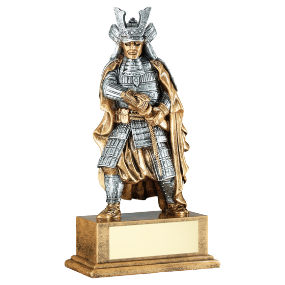 Picture of Brz/pew/gold Samurai Figure With Plate - 8in