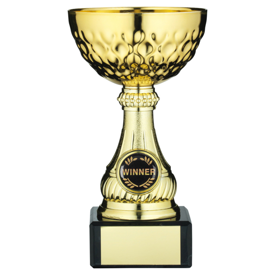 Picture of Gold Mini Assembled Trophy Cup With Plate (1in Centre) - 5.75in