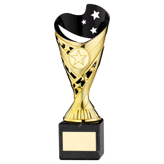 Picture of Gold/blk Plastic 'sabre' Cup On Blk Marble Assembled Trophy (1" Cen) - 8in