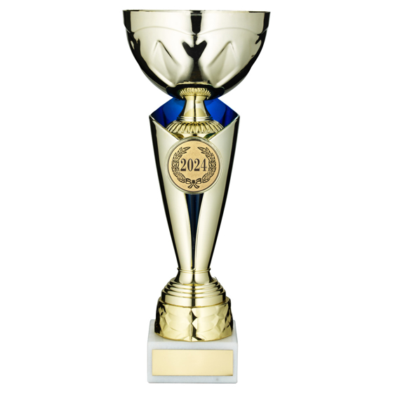 Picture of Gold/blue Trophy Cup With Plate (2in Centre) - 14.75in