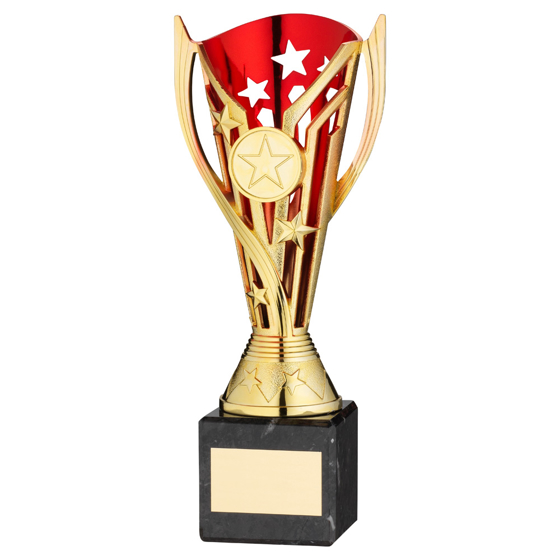 Picture of Gold/red Plastic 'flash' Cup On Black Marble Assembled Trophy (1" Cen) - 8in
