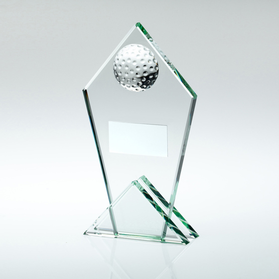 Picture of Jade Glass Pointed Plaque With Half Golf Ball And Plate - 8.5in
