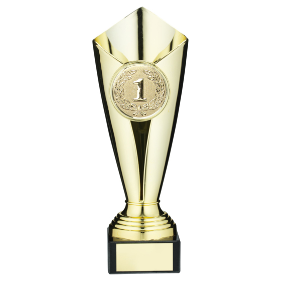 Picture of Plastic Tulip Trophy Cup With Plate (2in Centre) Gold - 9.25in