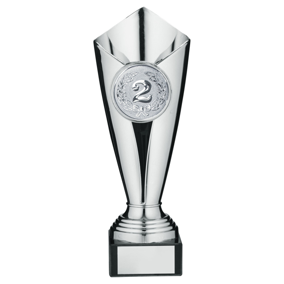 Picture of Plastic Tulip Trophy Cup With Plate (2in Centre) Silver - 9.25in