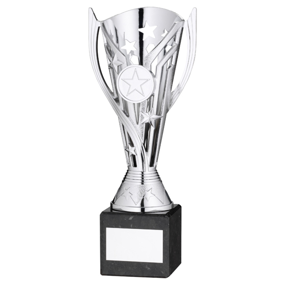 Picture of Silver Plastic 'flash' Cup On Black Marble Assembled Trophy (1" Cen) - 9in