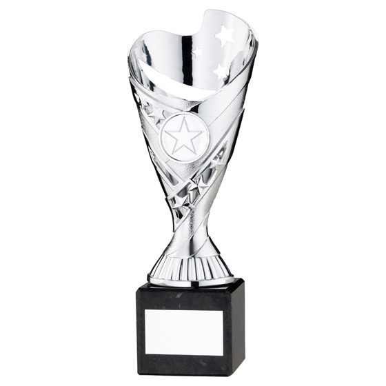 Picture of Silver Plastic 'sabre' Cup On Black Marble Assembled Trophy (1" Cen) - 9in