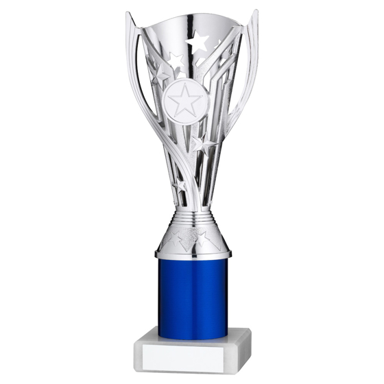 Picture of Silver/blue Plastic 'flash' Cup Assembled On Marble (1in Cen) - 10in