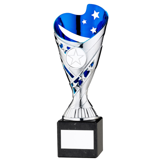 Picture of Silver/blue Plastic 'sabre' Cup On Blk Marble Assembled Trophy (1" Cen) - 7.25in