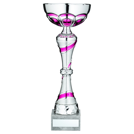 Picture of SILVER/PINK TROPHY CUP WITH PLATE - 10in