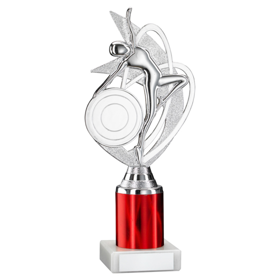 Picture of Silver/red 'dance/gym' Figure Assembled On Marble (2" Cen/3" Tube) - 10in