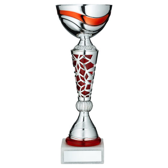 Picture of SILVER/RED TROPHY CUP WITH PLATE - 11in