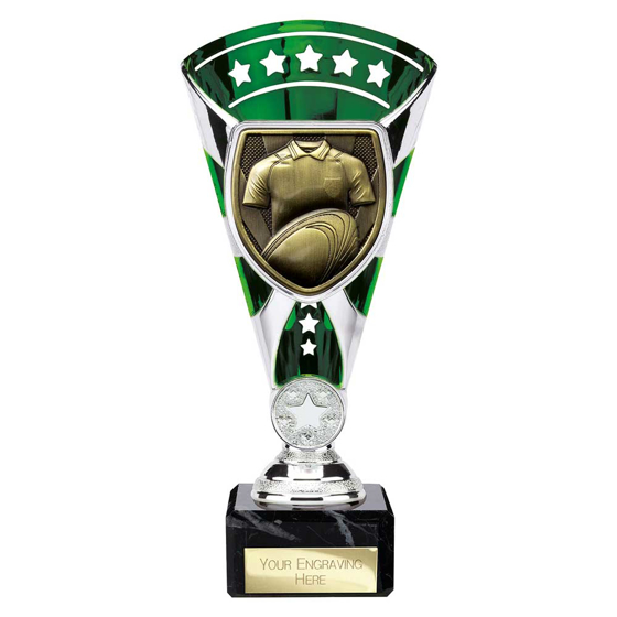 Picture of Cobra Star Cup Rugby Shirt & Ball Silver & Green 210mm