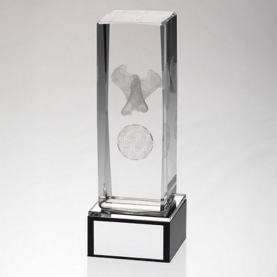 Picture of Clear Glass Lasered Football Column On Black Base With Plate - 7.5in