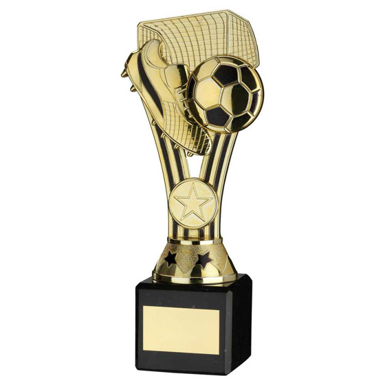 Picture of Gold/black Plastic 'wembley' Figure On Black Marble Trophy - (1in Cen) - 8in