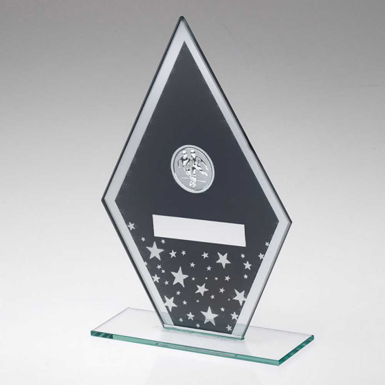 Picture of Grey/silver Printed Glass Diamond With Football Centre And Plate - 8in