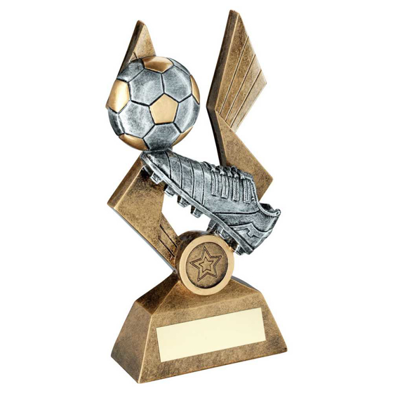 Picture of Brz/pew/gold Football And Boot On Pointed Backdrop With Plate (1in Centre) - 6"