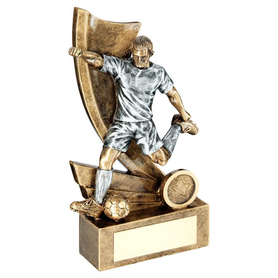 Picture of Brz/pew/gold Male Football Figure On Swoosh Backdrop With Plate(1in Cen) - 10"