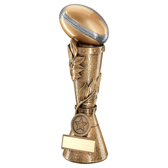 Picture of Brz/pew/gold Rugby Ball Leaf Column With Centre (1in Centre) - 9in