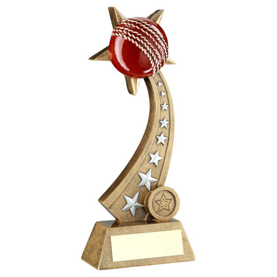 Picture of Brz/pew/red Cricket Ball On Star Trail With Plate (1in Centre) - 10in