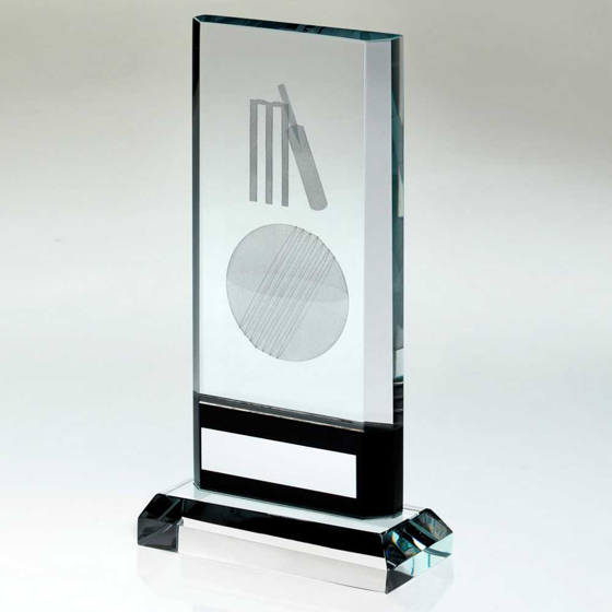 Picture of Clear/black Glass With Lasered Cricket Image And Plate (15mm Thick) - 7.5in