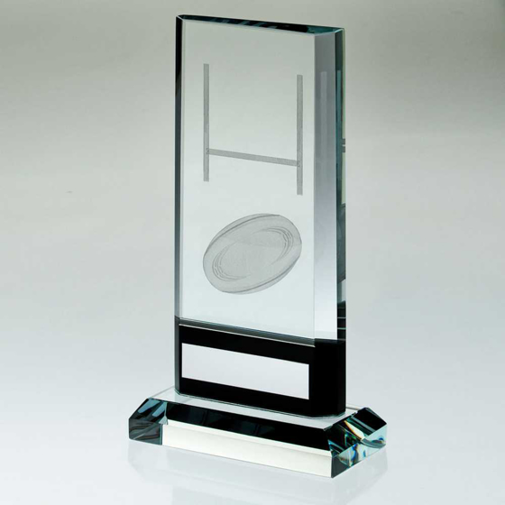 Picture of Clear/black Glass With Lasered Rugby Image And Plate (15mm Thick) - 8.25in