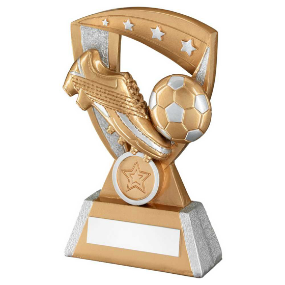 Picture of Gold/silver Football And Boot On 4 Star Shield With Plate (1in Centre) - 10in