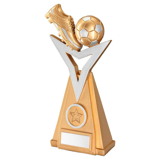 Picture of Gold/silver Football And Boot On Tri Column With Plate (1in Centre) - 10in
