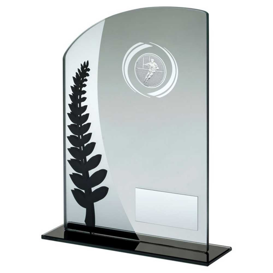Picture of Jade Glass Plaque With Black/silver Detail With Rugby Insert And Plate - 8in
