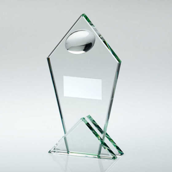 Picture of Jade Glass Pointed Plaque With Half Rugby Ball And Plate - 8.5in